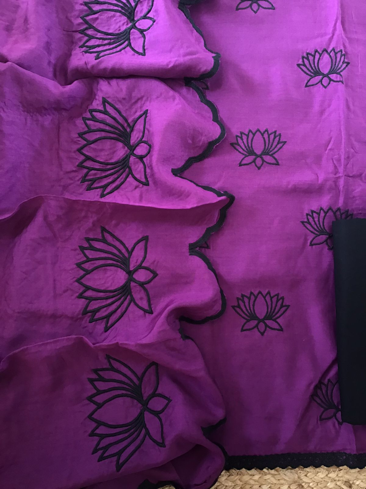Pure Muslin Silk Embroidered Suit - Violet