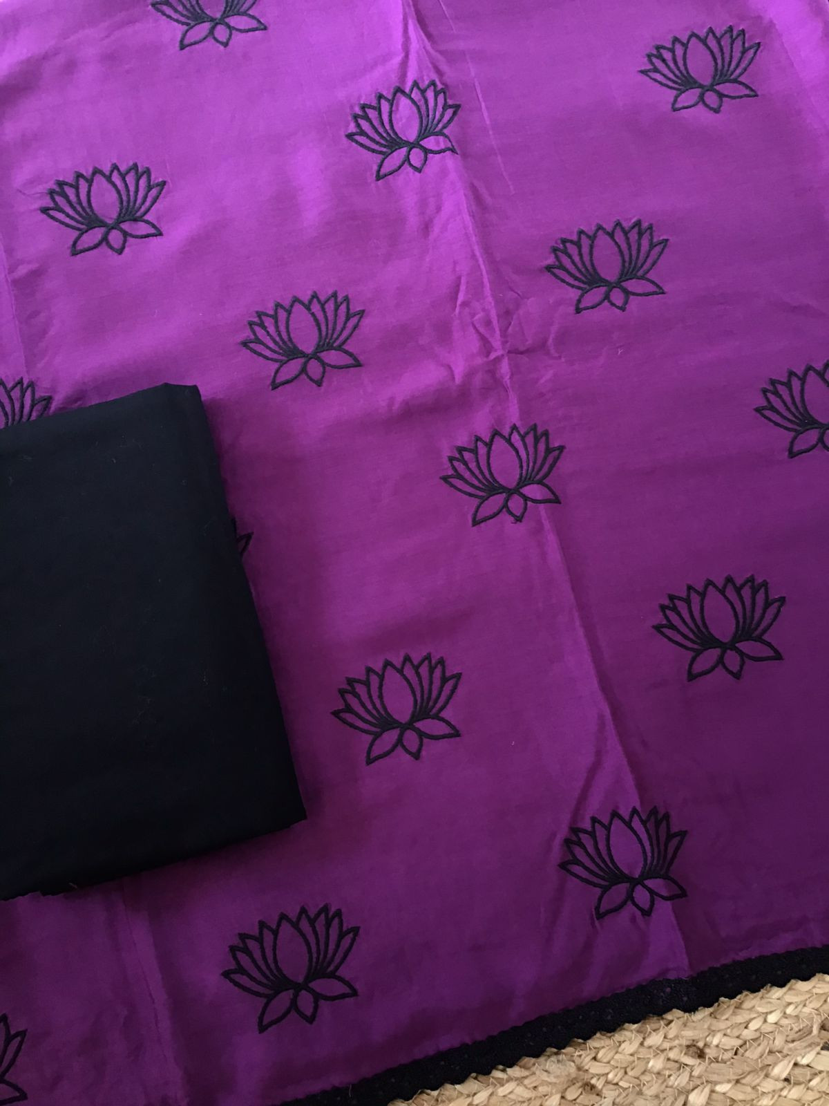 Pure Muslin Silk Embroidered Suit - Violet