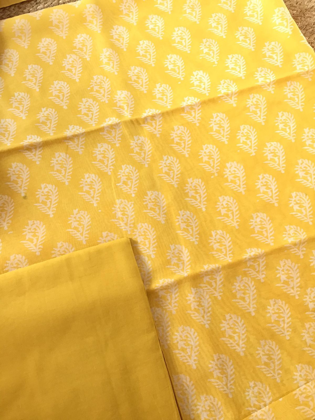 Pure Maheshwari Silk Printed Suit - Yellow