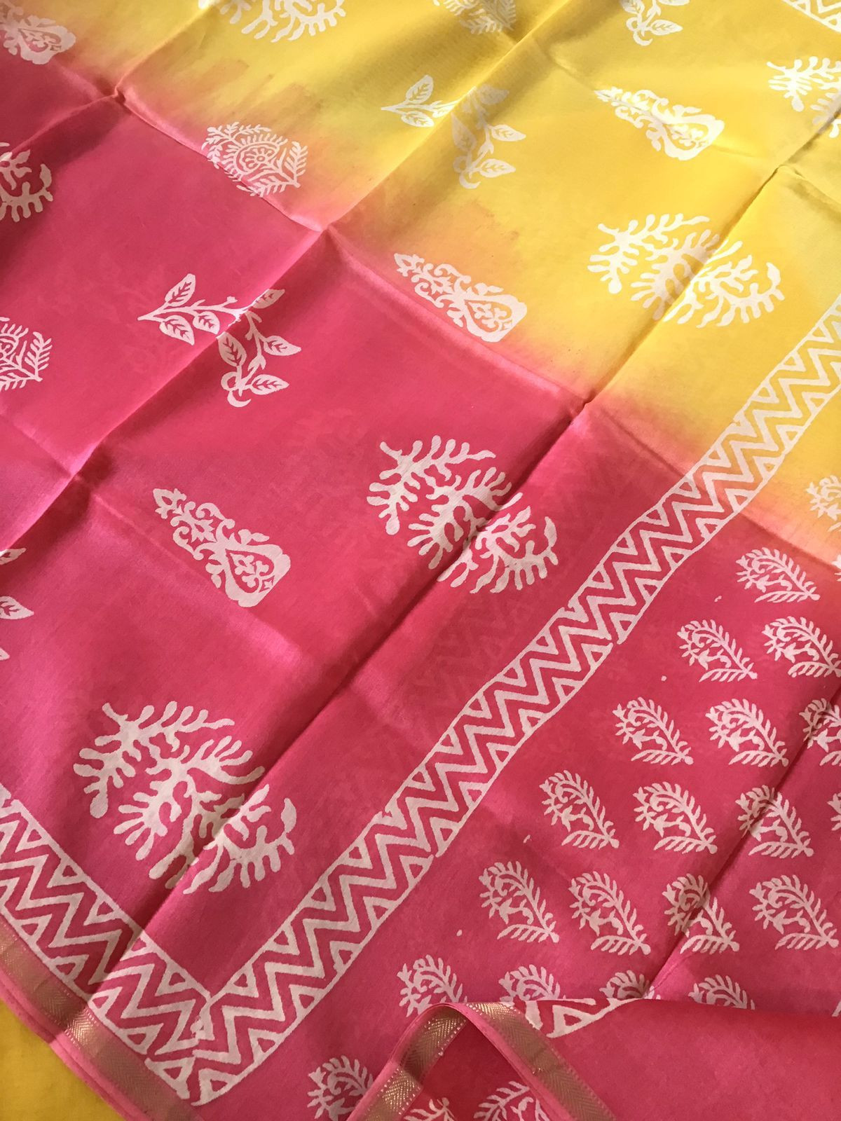 Pure Maheshwari Silk Printed Suit - Yellow