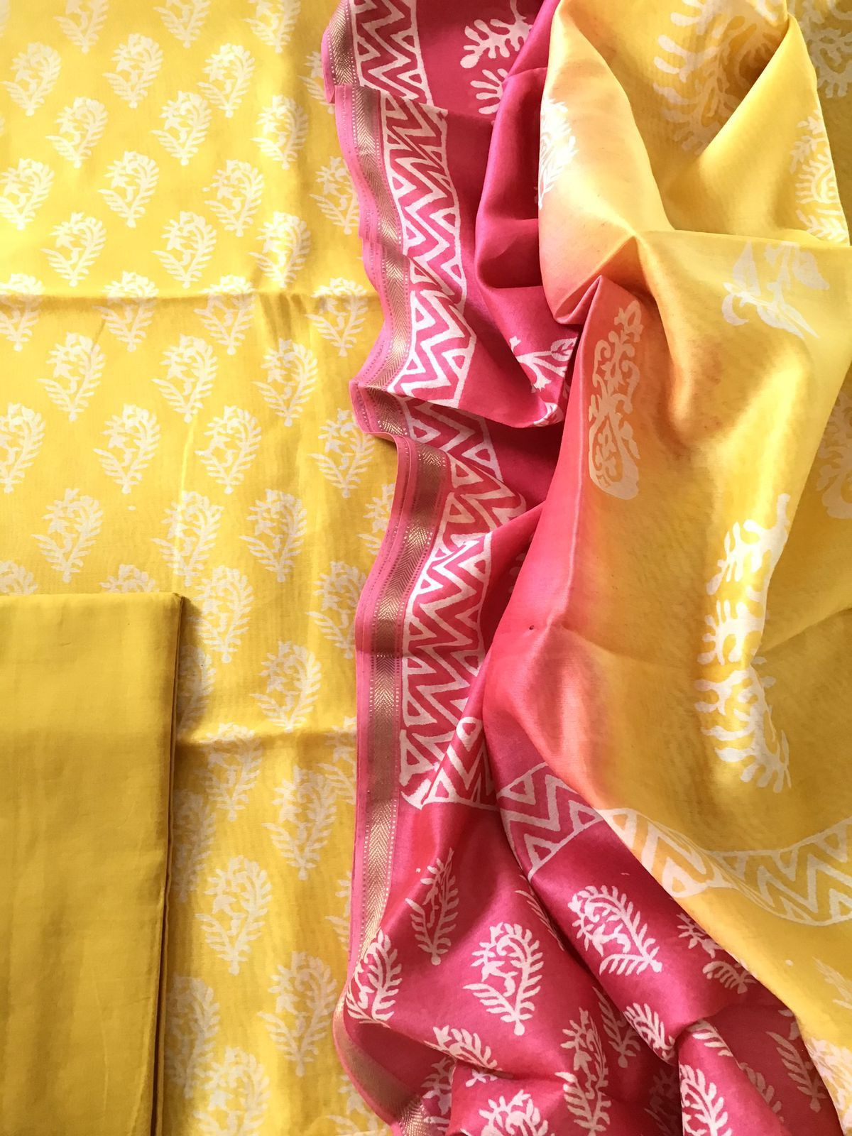 Pure Maheshwari Silk Printed Suit - Yellow