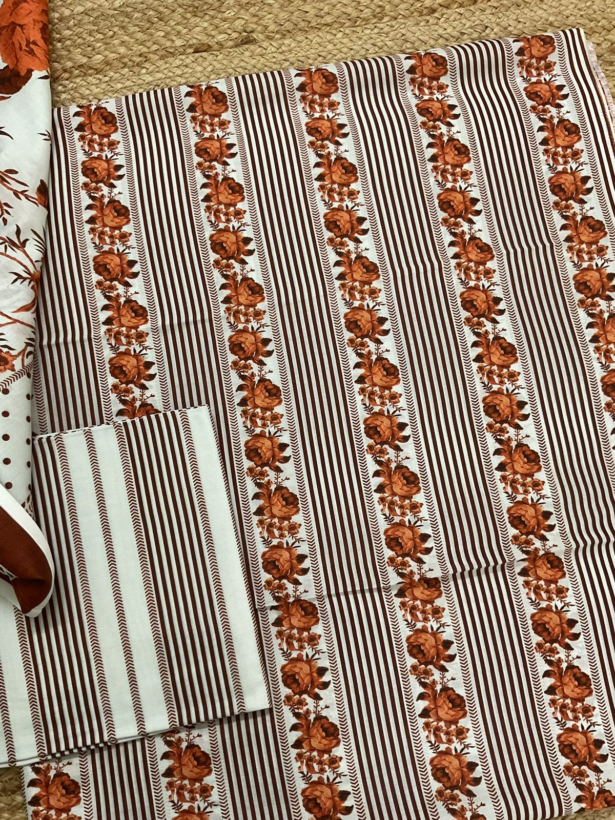 Pure Cotton Printed Suit - Orange