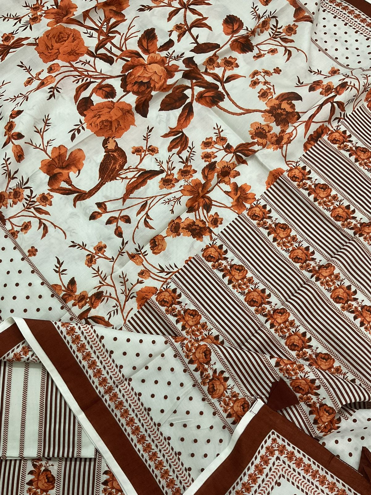 Pure Cotton Printed Suit - Orange