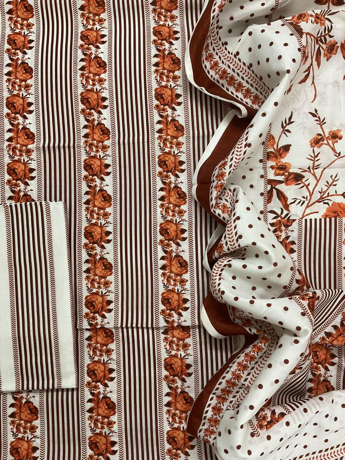 Pure Cotton Printed Suit - Orange