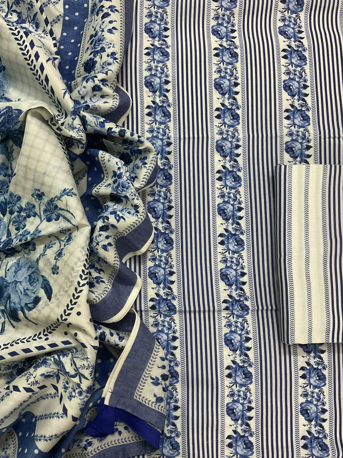 Pure Cotton Printed Suit - Blue