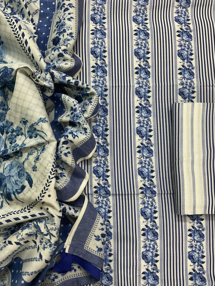 Image of Pure Cotton Printed Suit - Blue