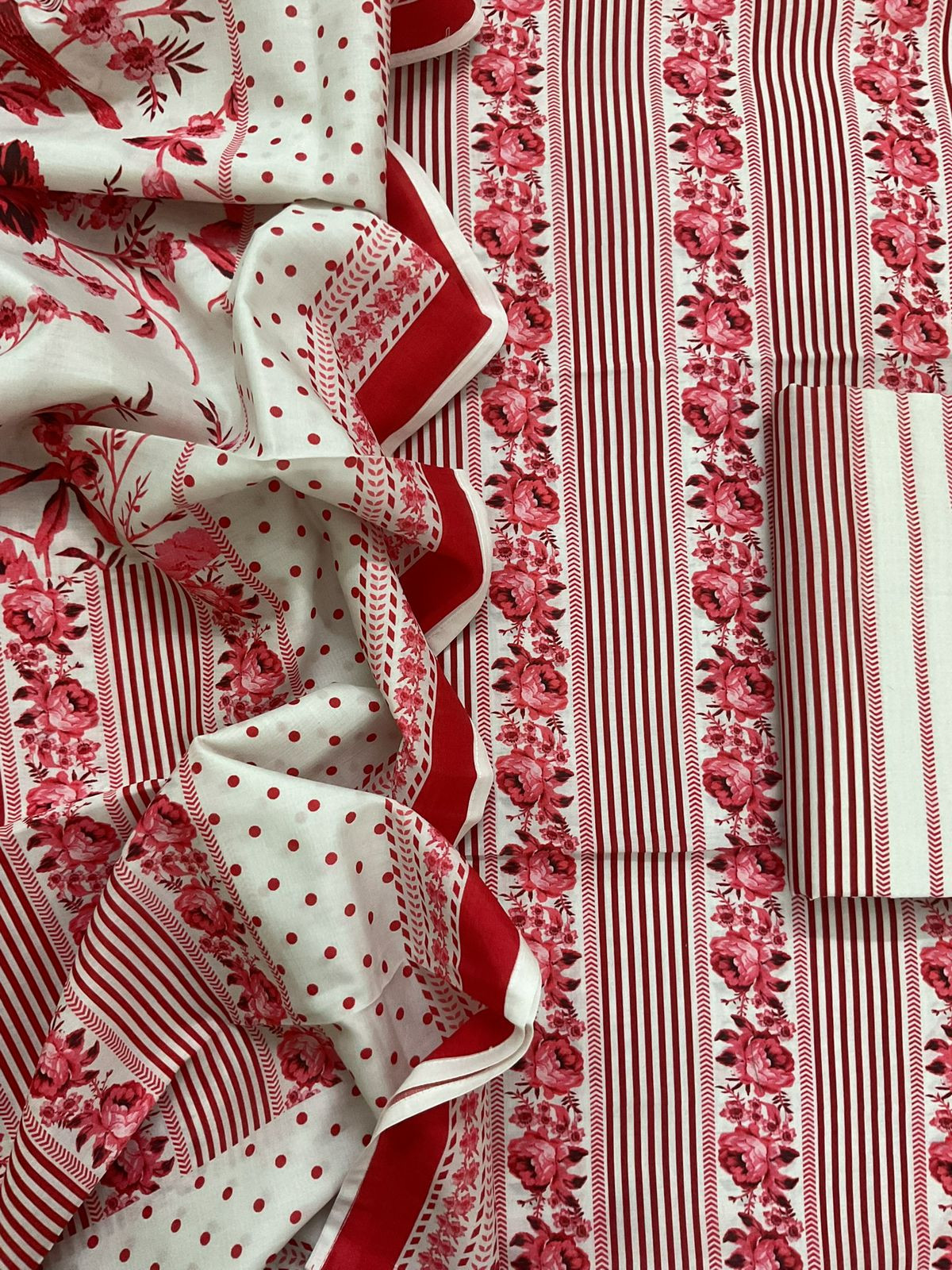 Pure Cotton Printed Suit - Red