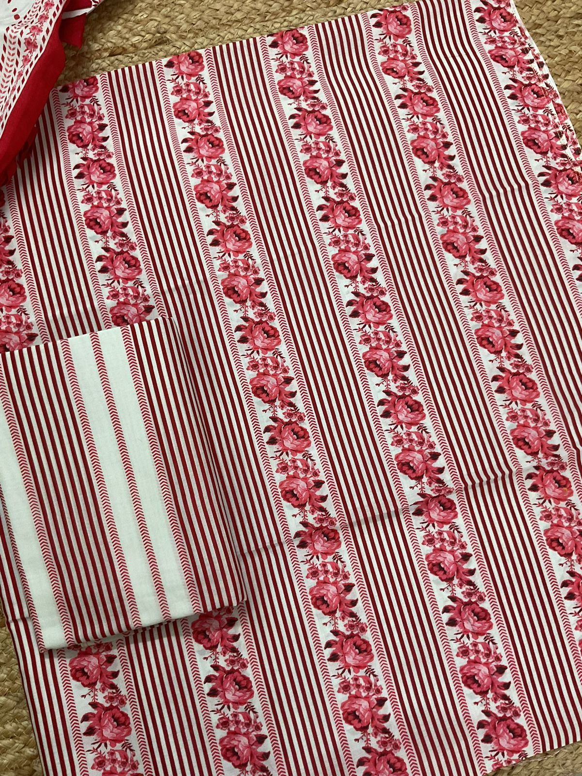 Pure Cotton Printed Suit - Red