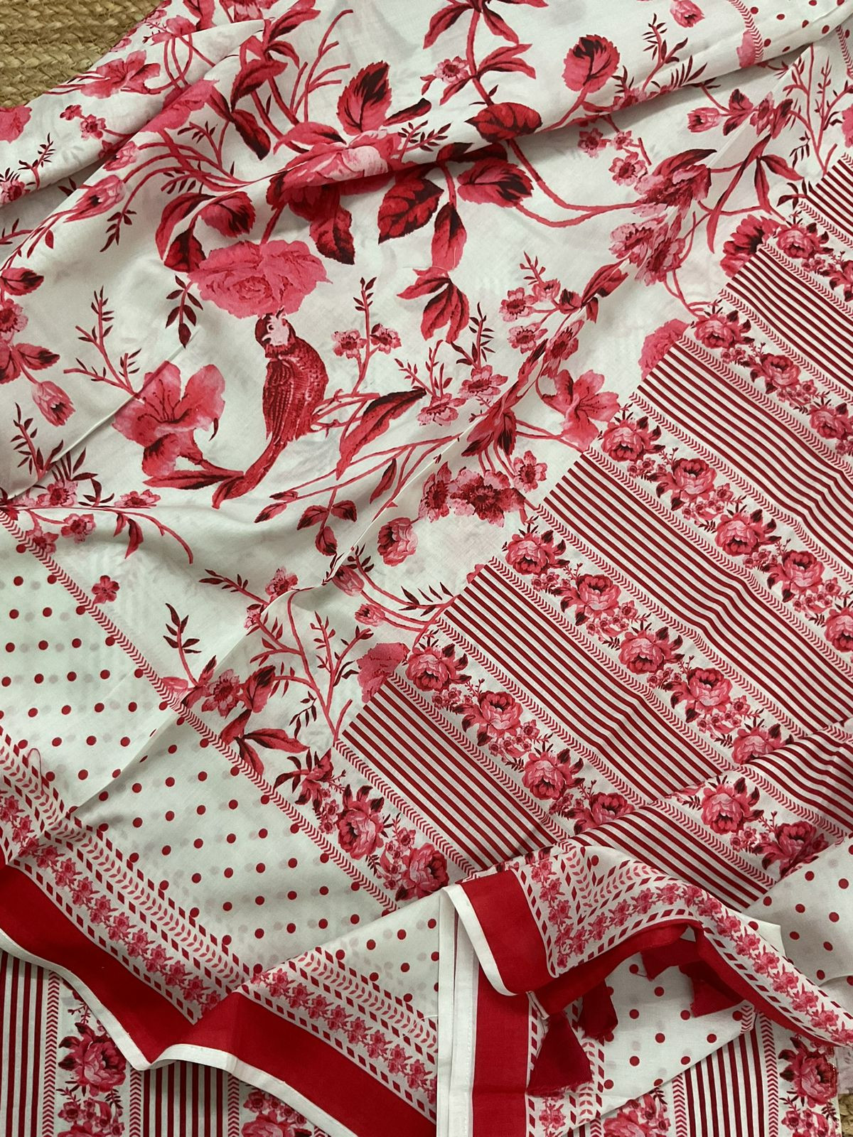 Pure Cotton Printed Suit - Red