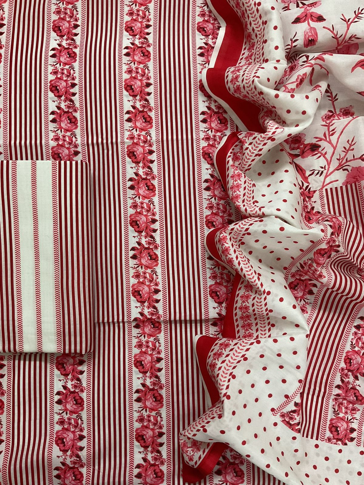 Pure Cotton Printed Suit - Red
