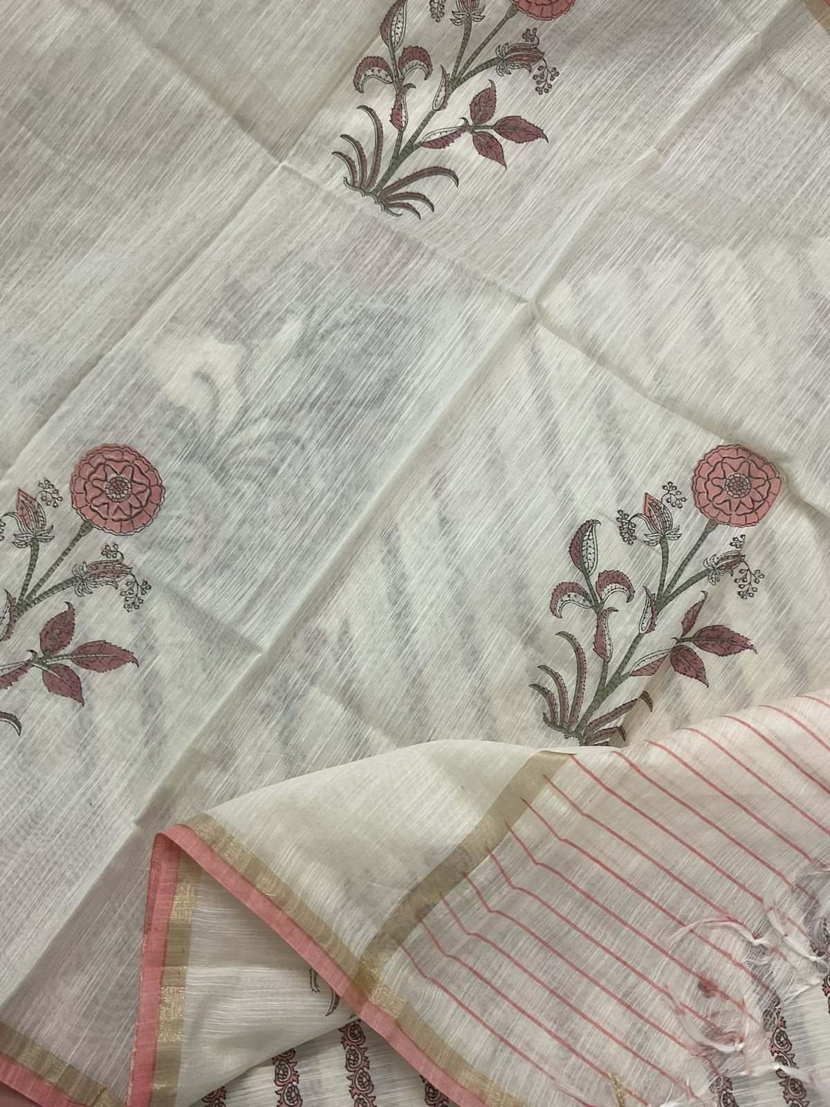 Soft Slub Chanderi Printed Embroidered Suit - Off White