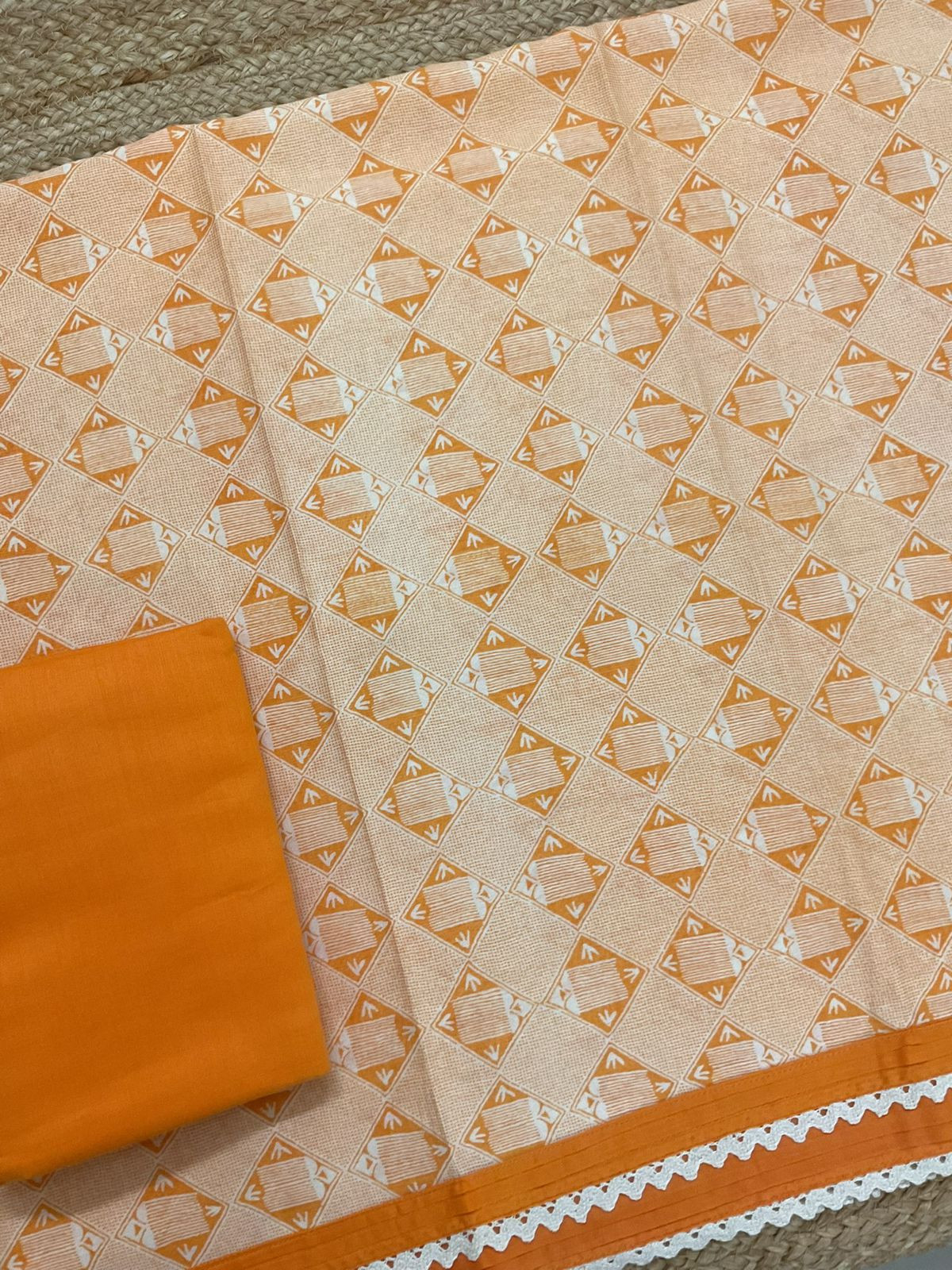 Pure Mul Chanderi Printed Embroidered Suit - Orange