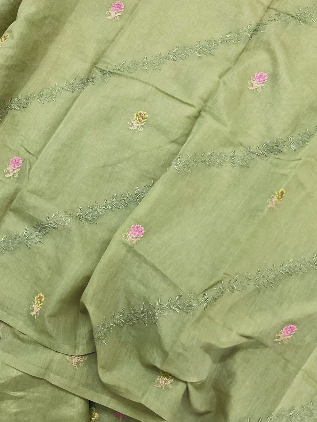 Pure Chanderi Embroidered Suit - Green