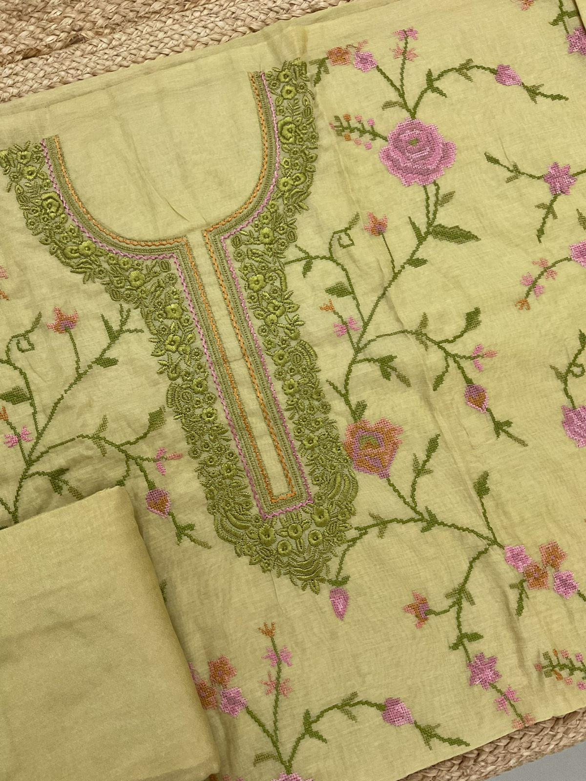 Pure Chanderi Embroidered Suit - Green