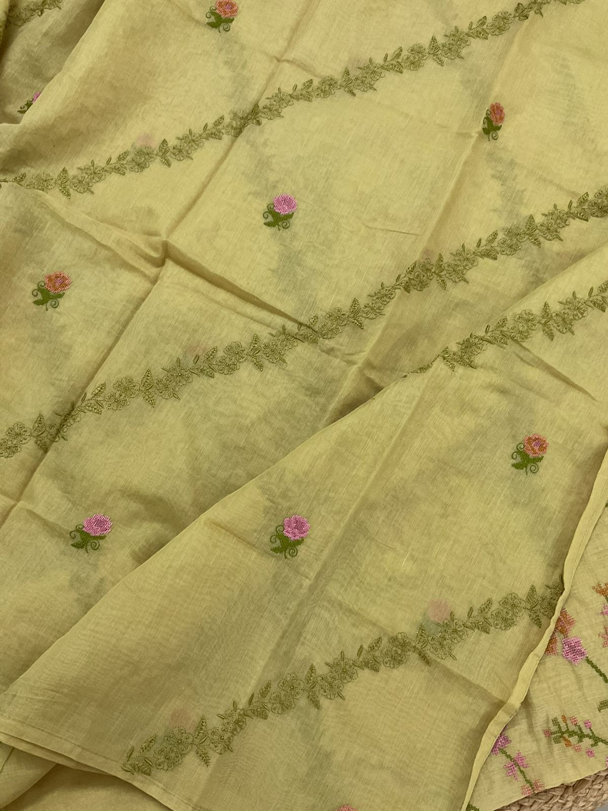 Pure Chanderi Embroidered Suit - Green