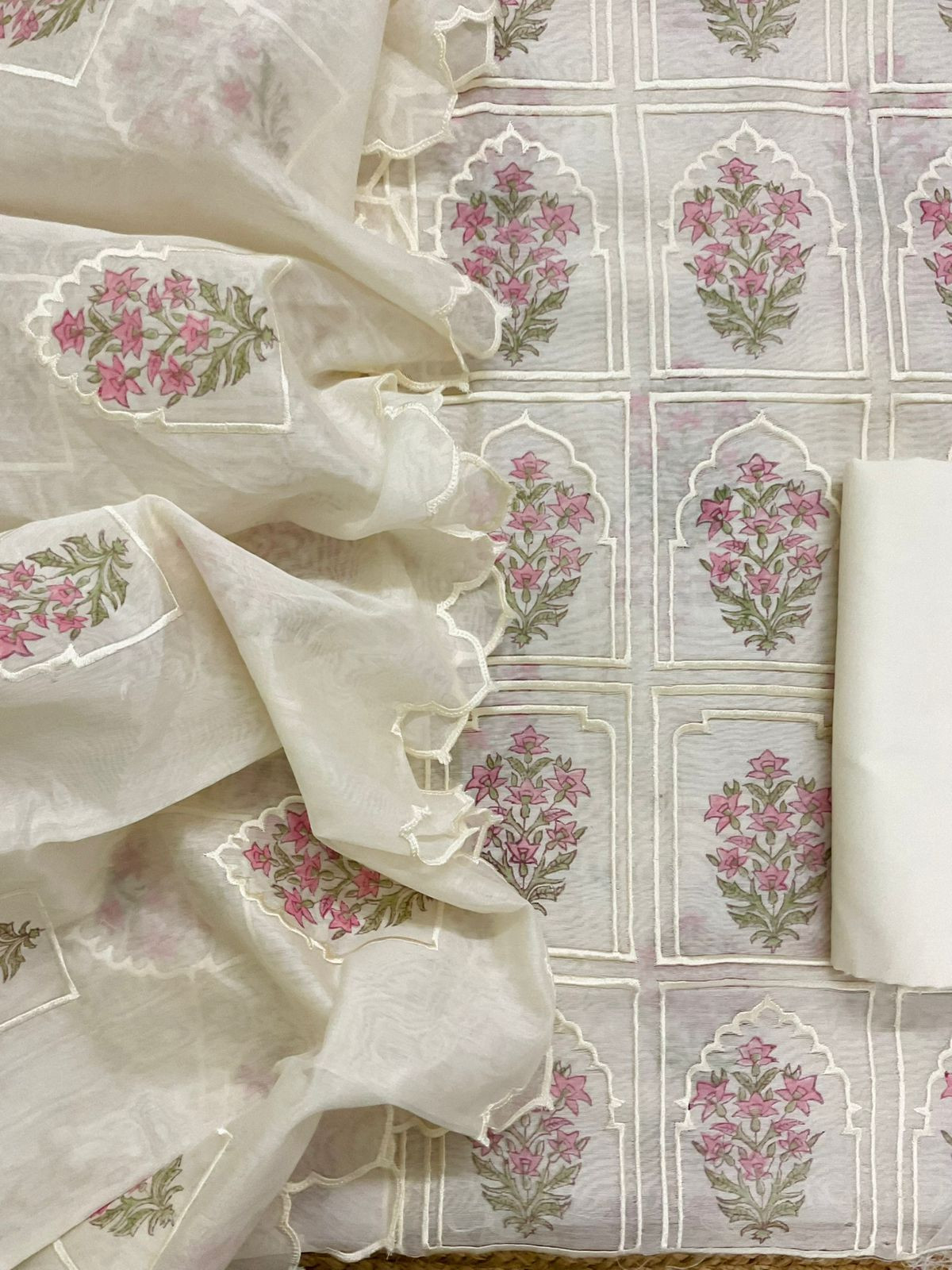 Pure Chanderi Embroidered Suit - Off White