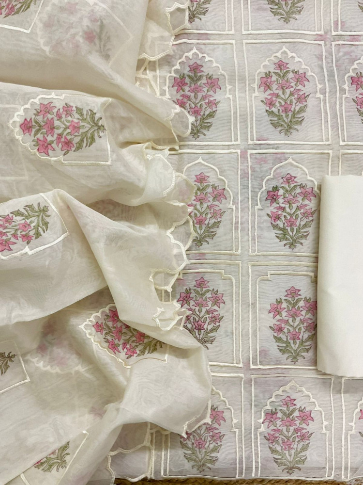 Image of Pure Chanderi Embroidered Suit - Off White