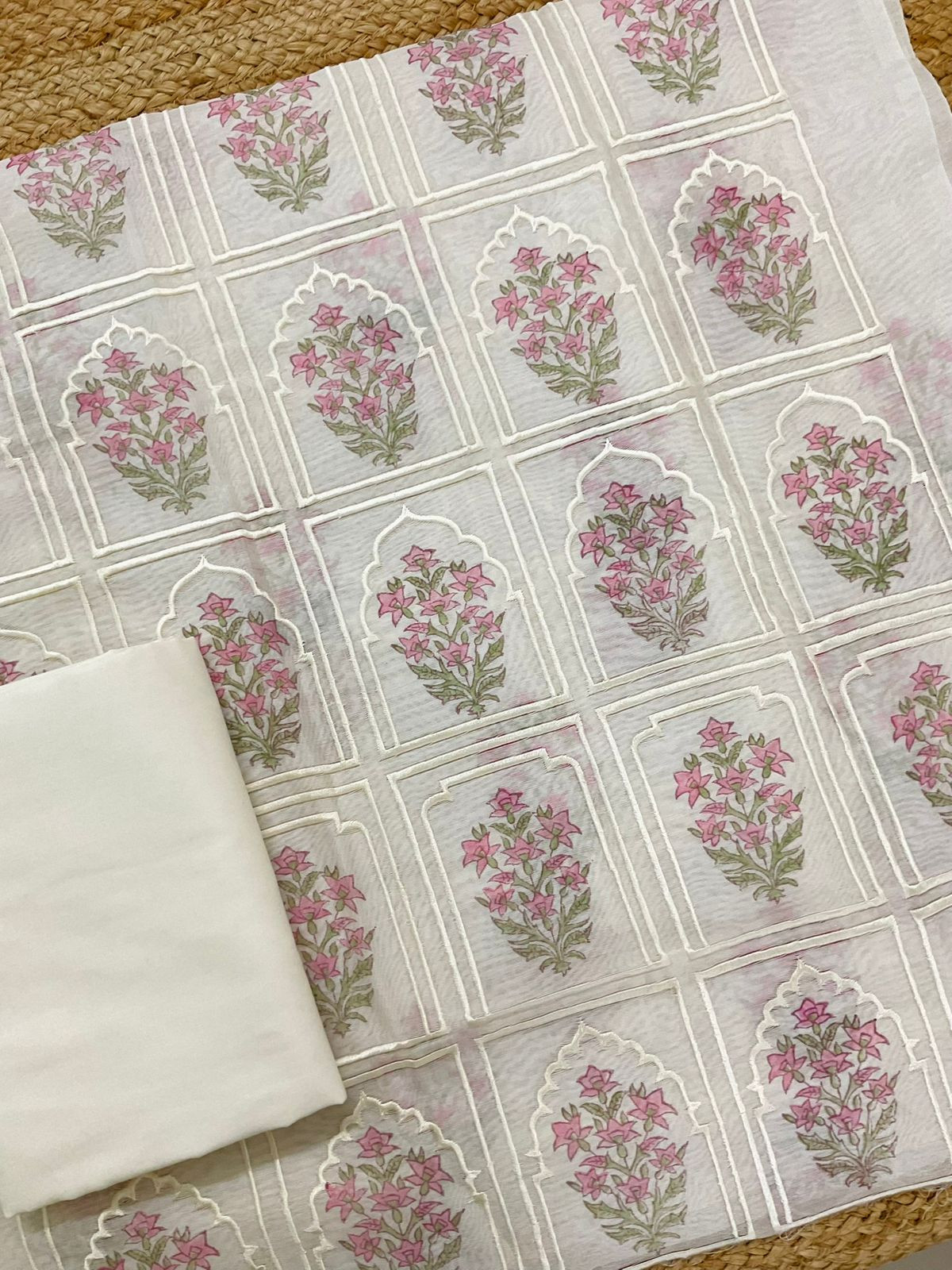 Pure Chanderi Embroidered Suit - Off White