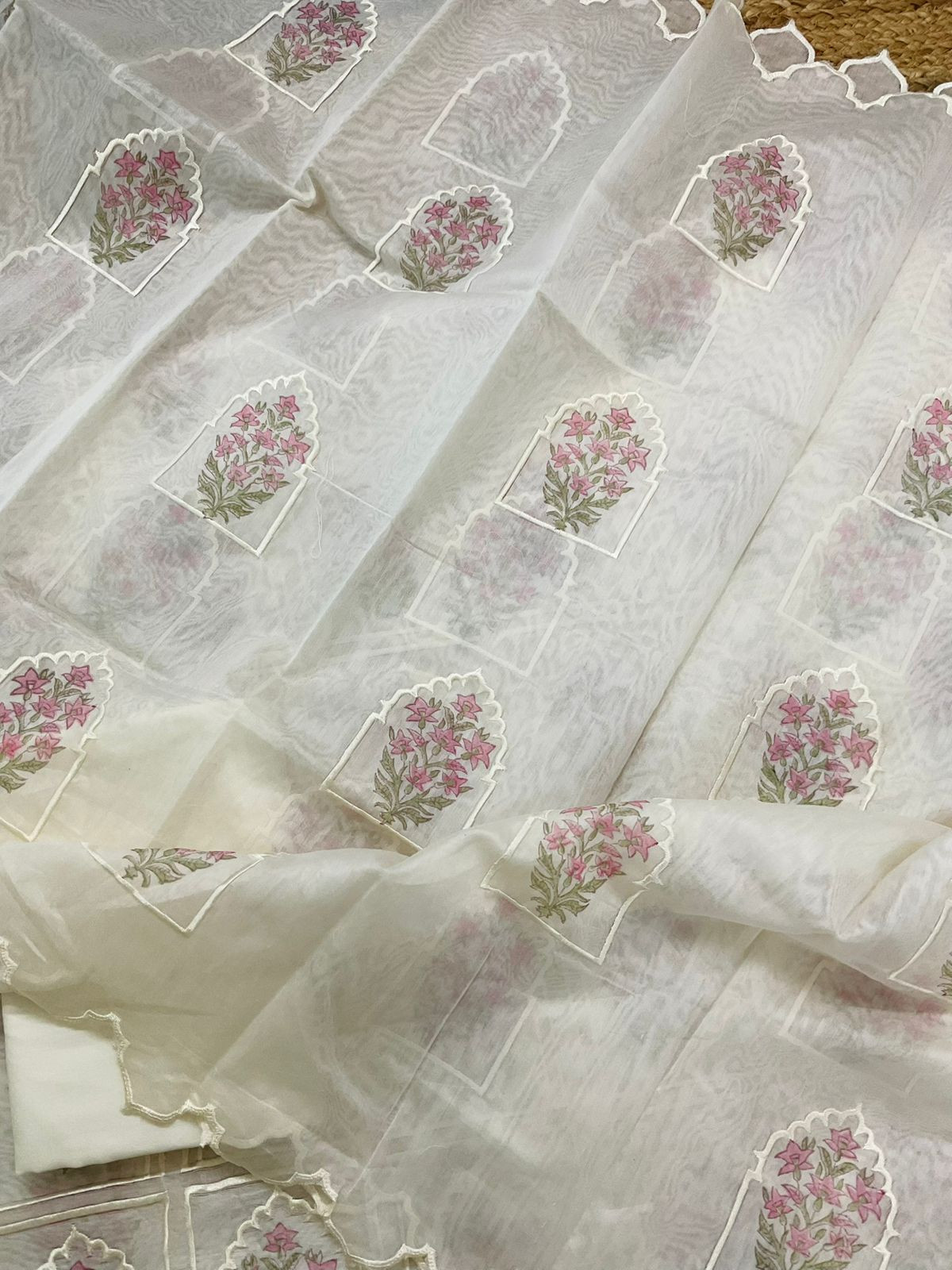 Pure Chanderi Embroidered Suit - Off White