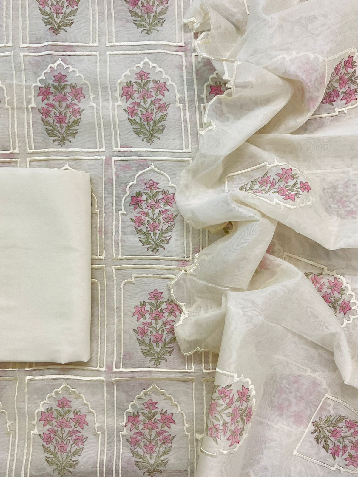 Pure Chanderi Embroidered Suit - Off White