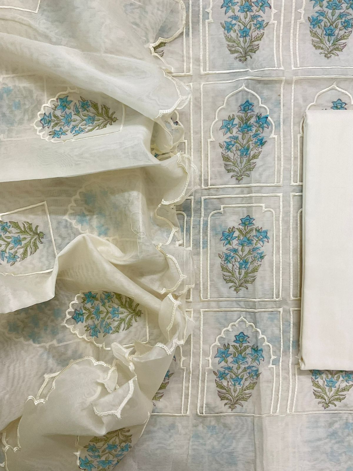 Pure Chanderi Embroidered Suit - Off White