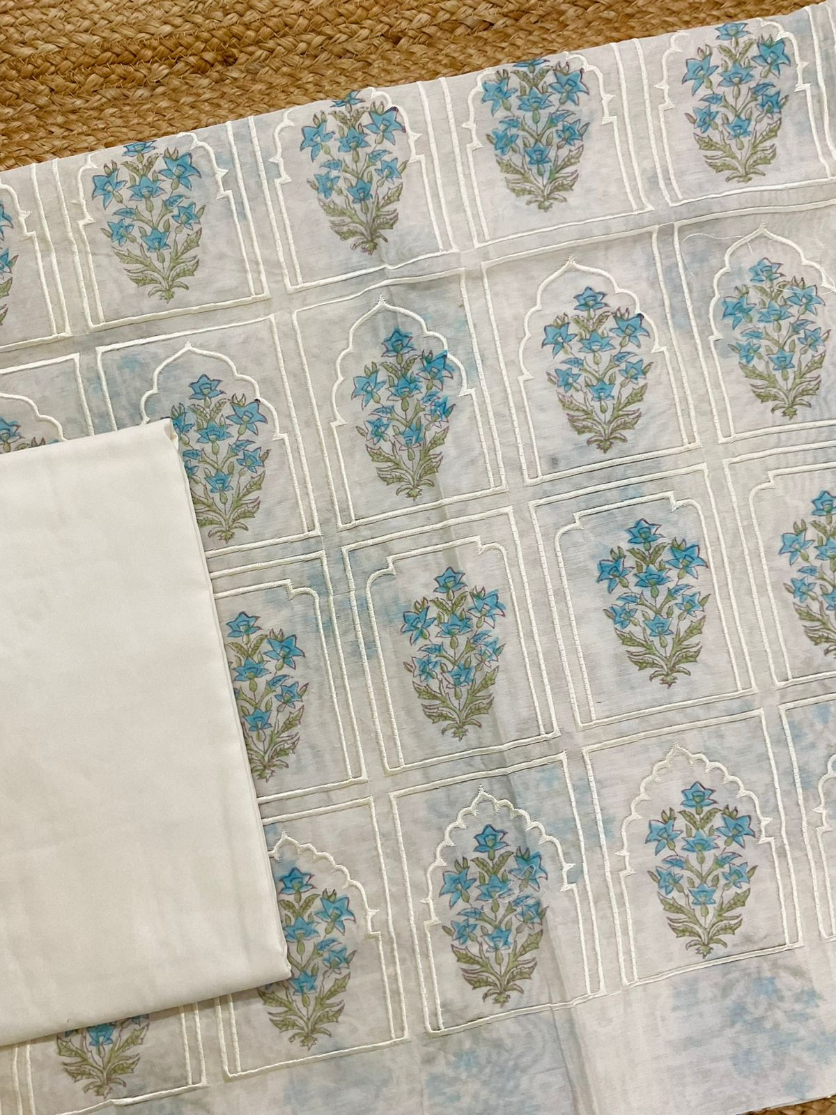 Pure Chanderi Embroidered Suit - Off White