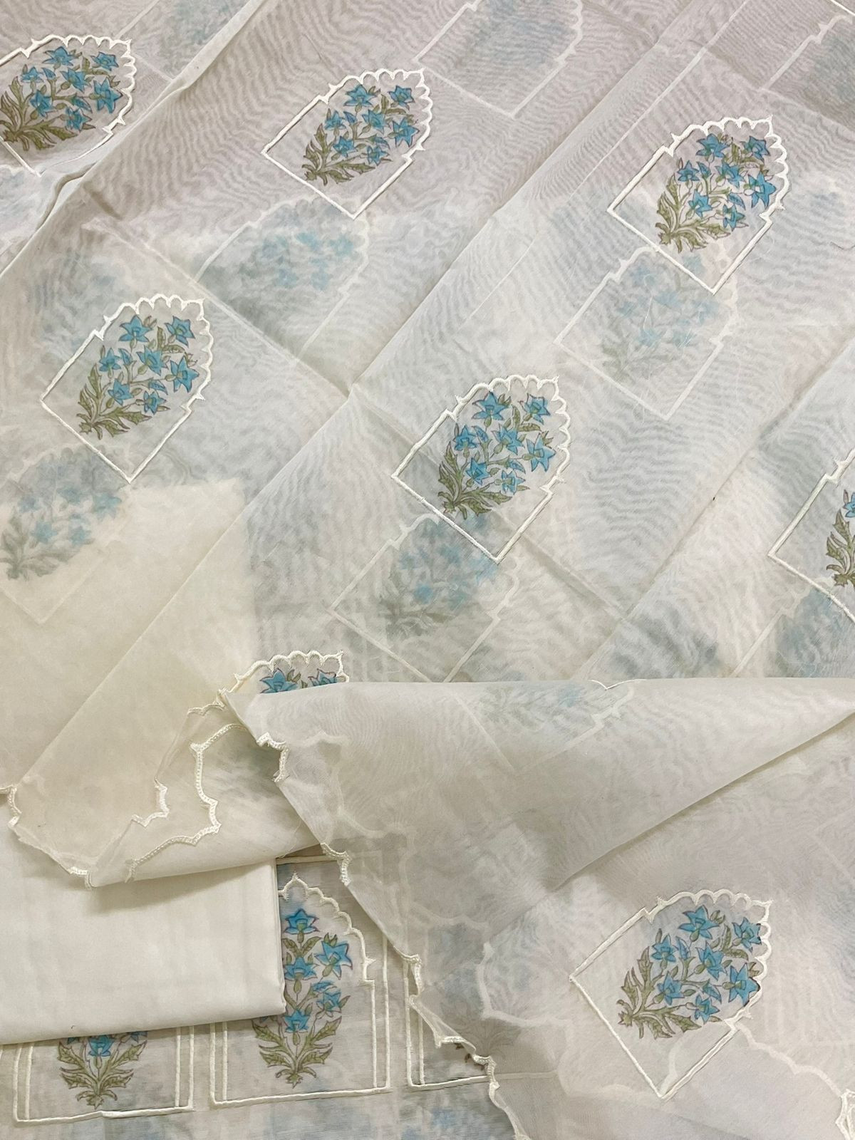 Pure Chanderi Embroidered Suit - Off White