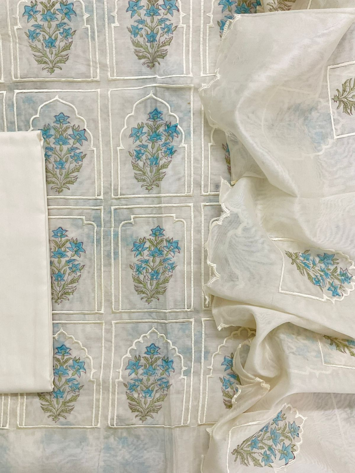 Pure Chanderi Embroidered Suit - Off White