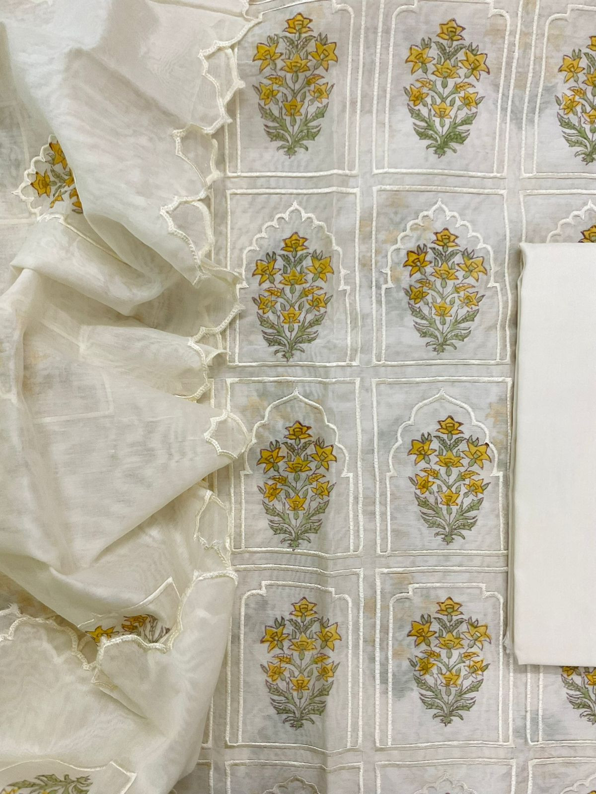Pure Chanderi Embroidered Suit - Off White