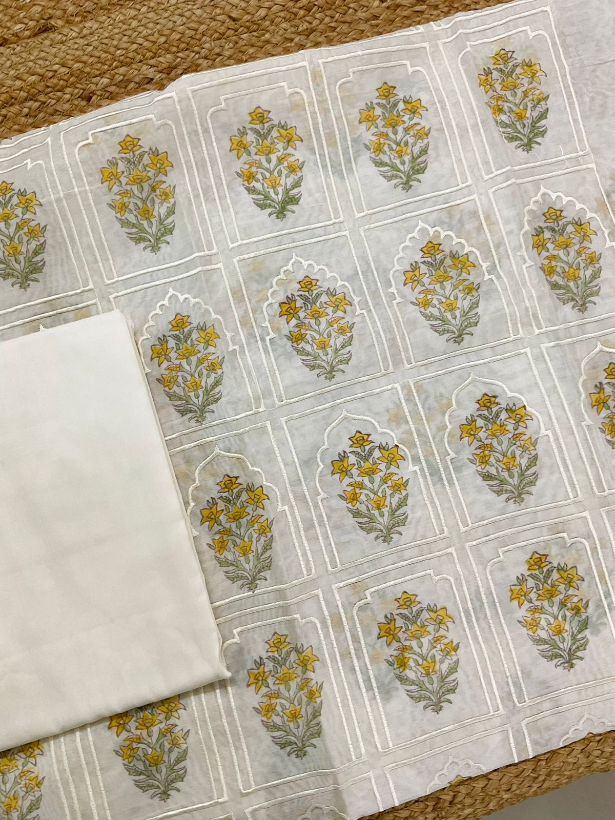 Pure Chanderi Embroidered Suit - Off White