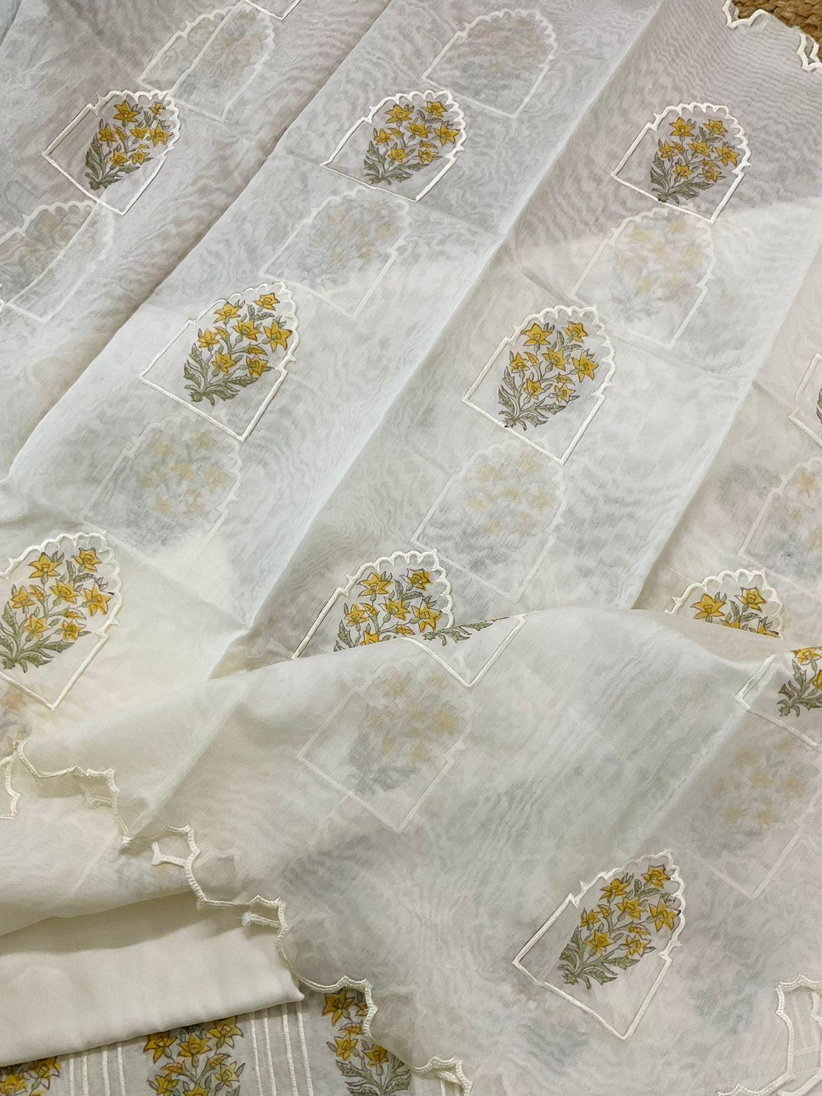 Pure Chanderi Embroidered Suit - Off White