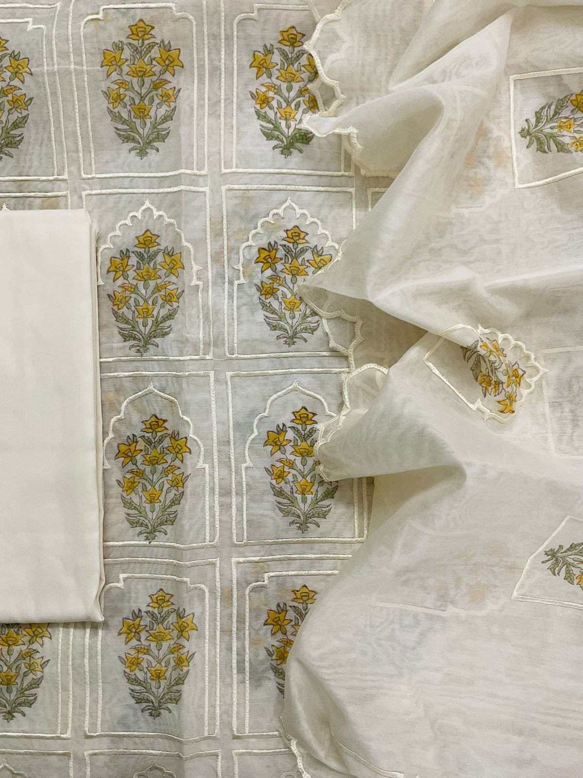 Pure Chanderi Embroidered Suit - Off White