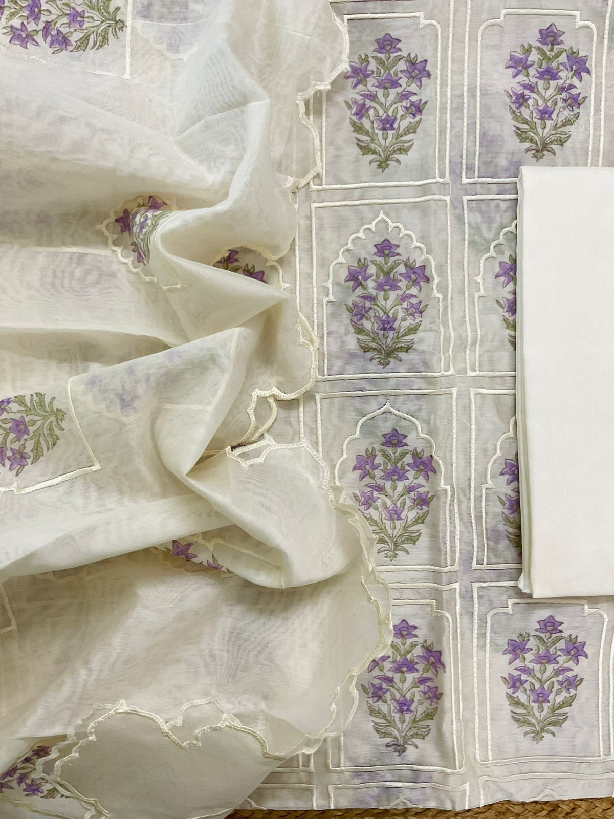 Pure Chanderi Embroidered Suit - Off White