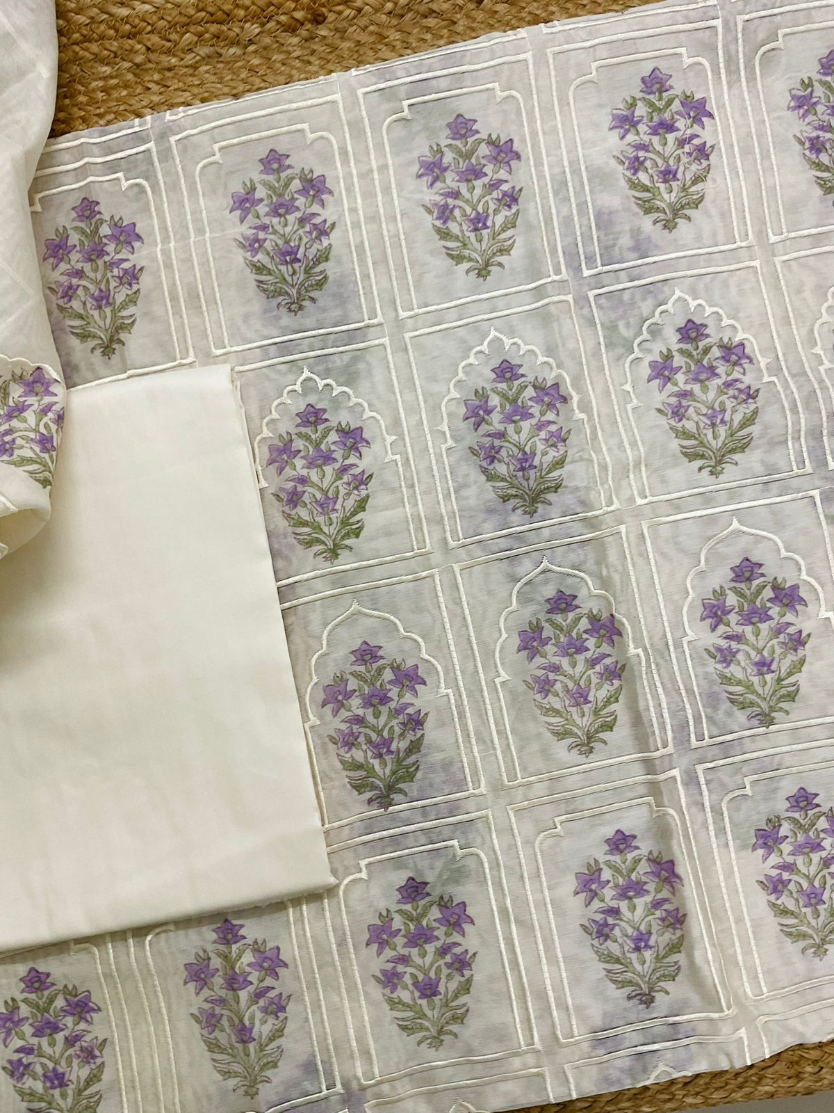 Pure Chanderi Embroidered Suit - Off White