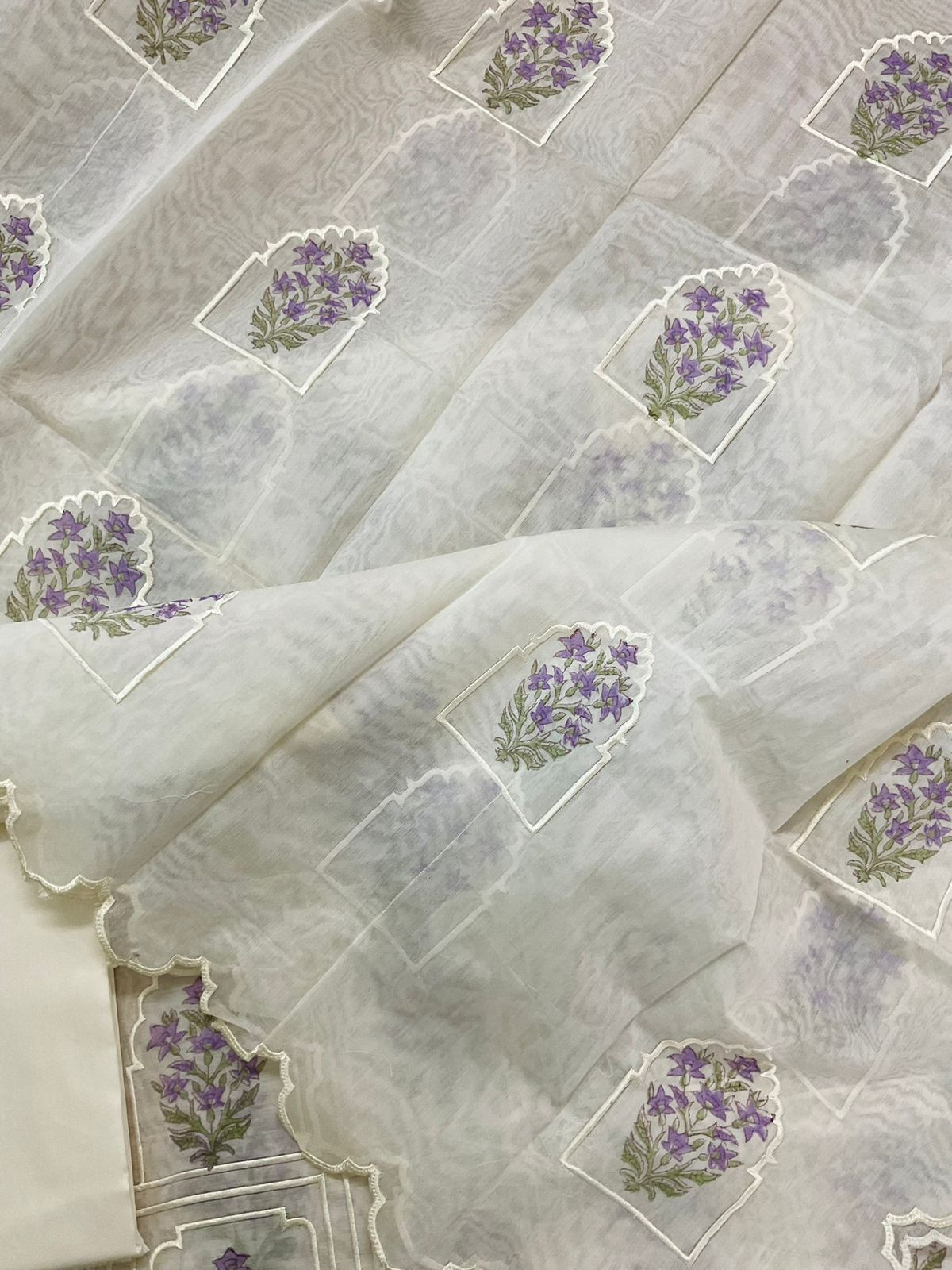 Pure Chanderi Embroidered Suit - Off White