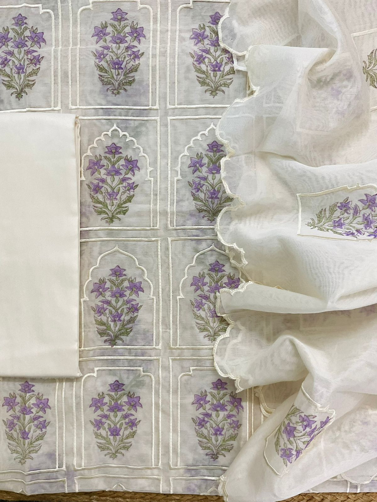Pure Chanderi Embroidered Suit - Off White