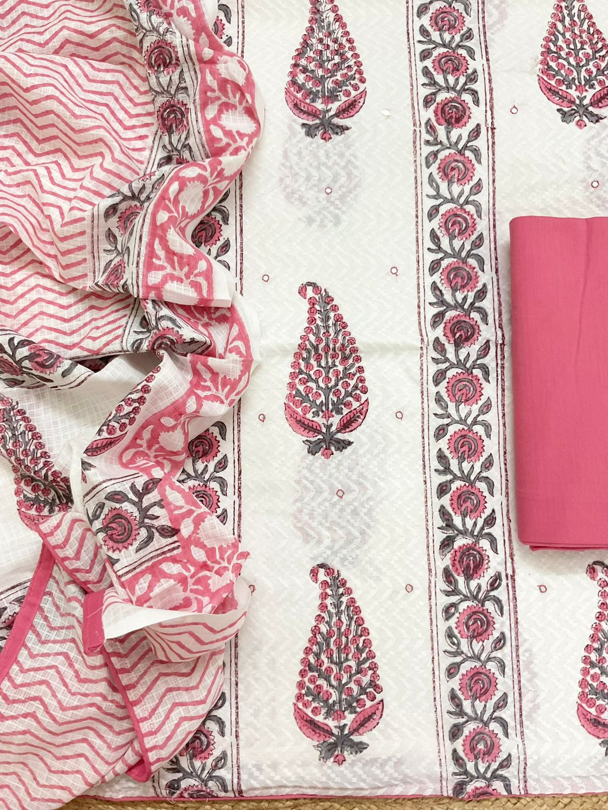 Pure Cotton Printed Embroidered Suit - Off White