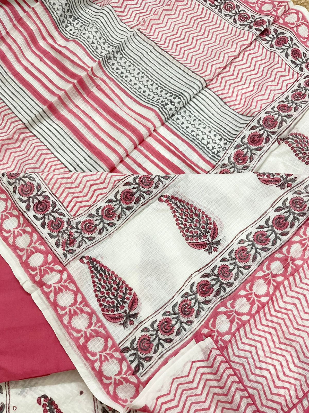 Pure Cotton Printed Embroidered Suit - Off White