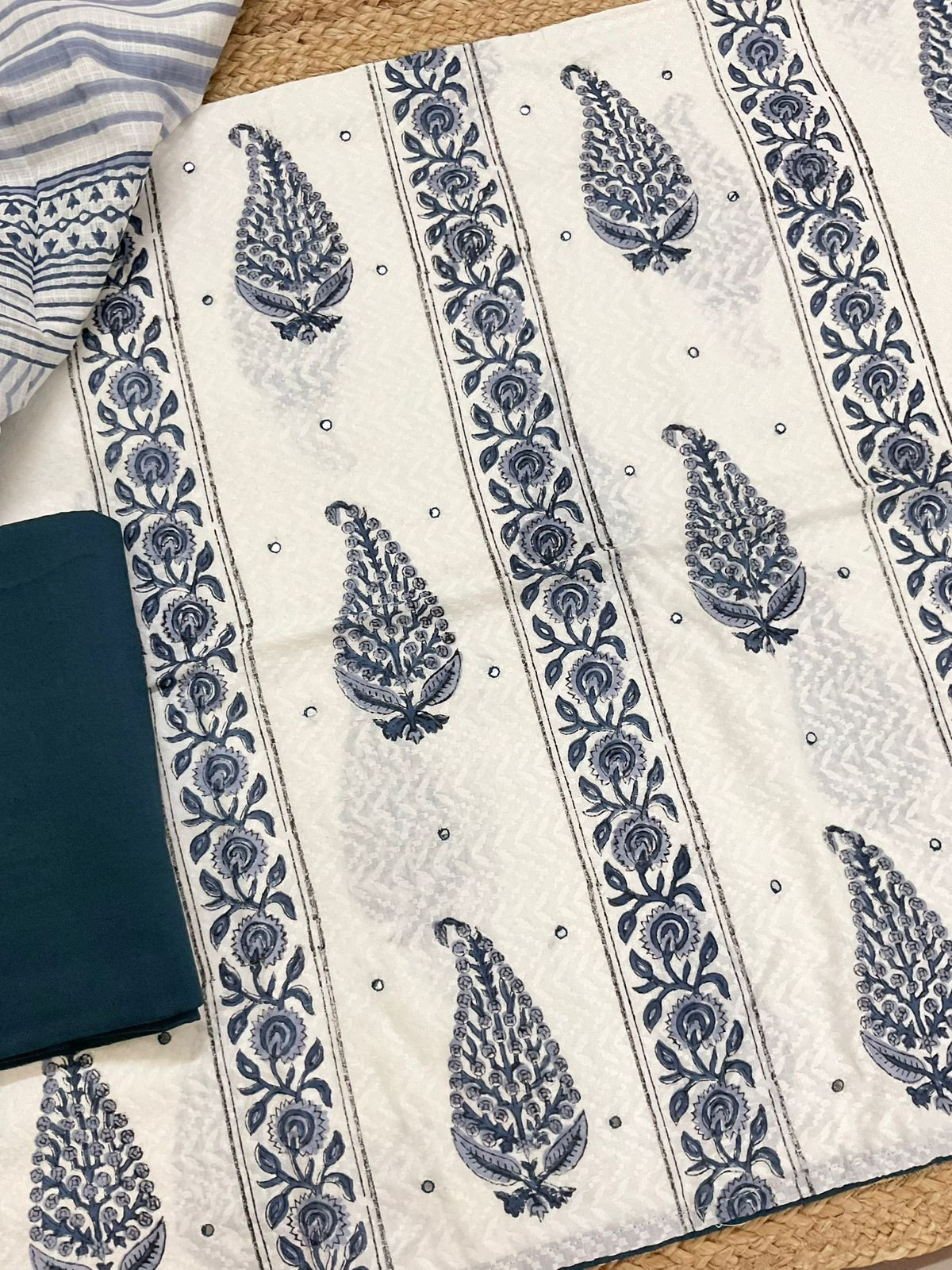 Pure Cotton Printed Embroidered Suit - Off White