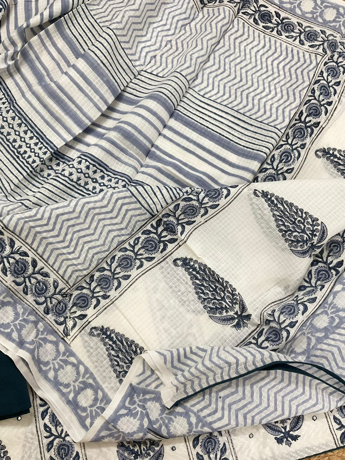 Pure Cotton Printed Embroidered Suit - Off White