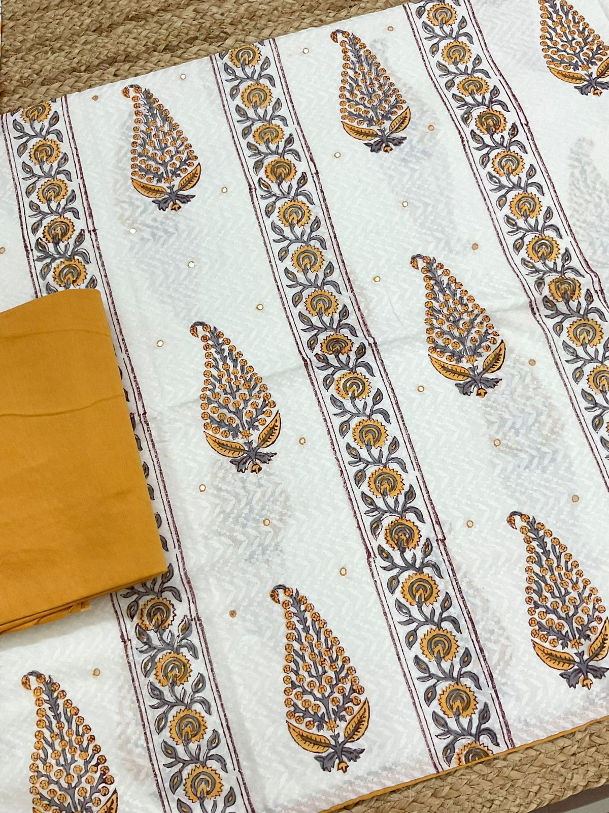 Pure Cotton Printed Embroidered Suit - Off White