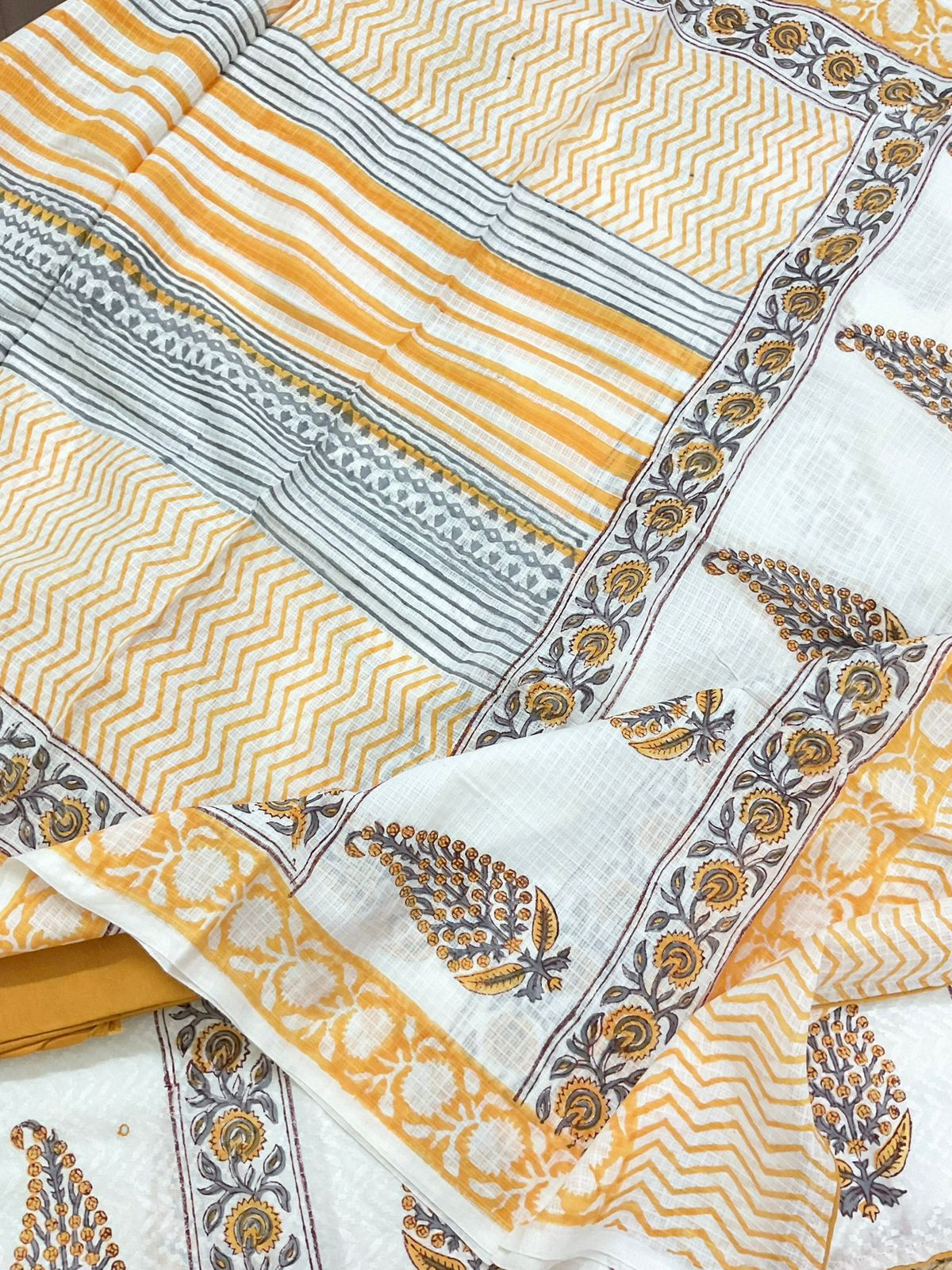 Pure Cotton Printed Embroidered Suit - Off White