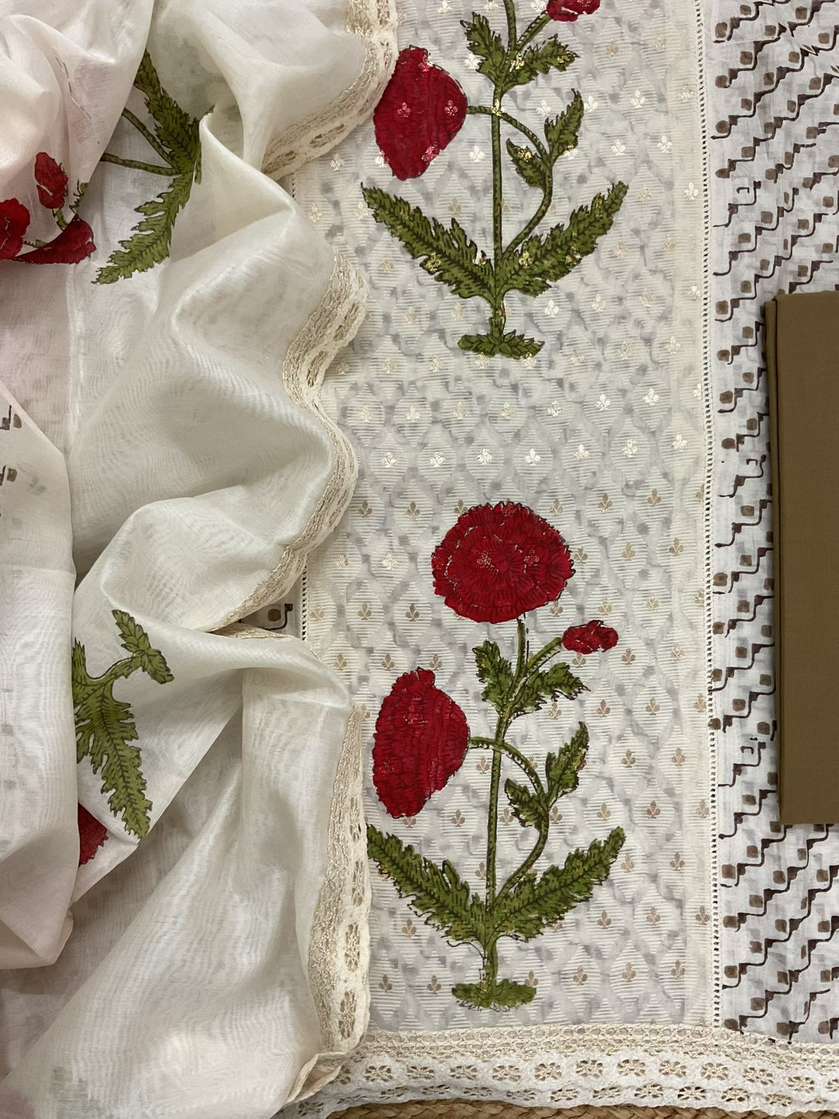 Pure Chanderi Printed Banarasi Weaved Embroidered Suit - Off White