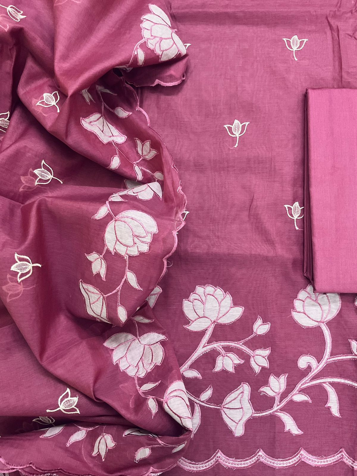 Pure Chanderi Embroidered Suit - Pink