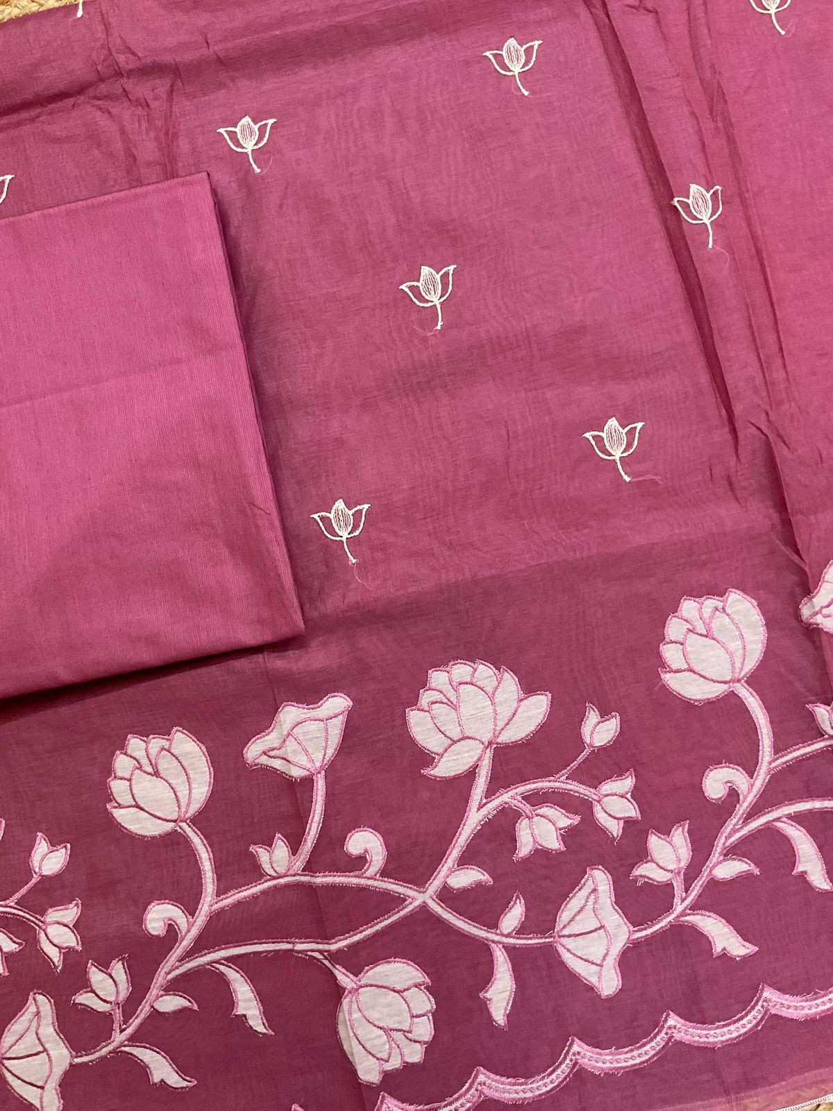 Pure Chanderi Embroidered Suit - Pink