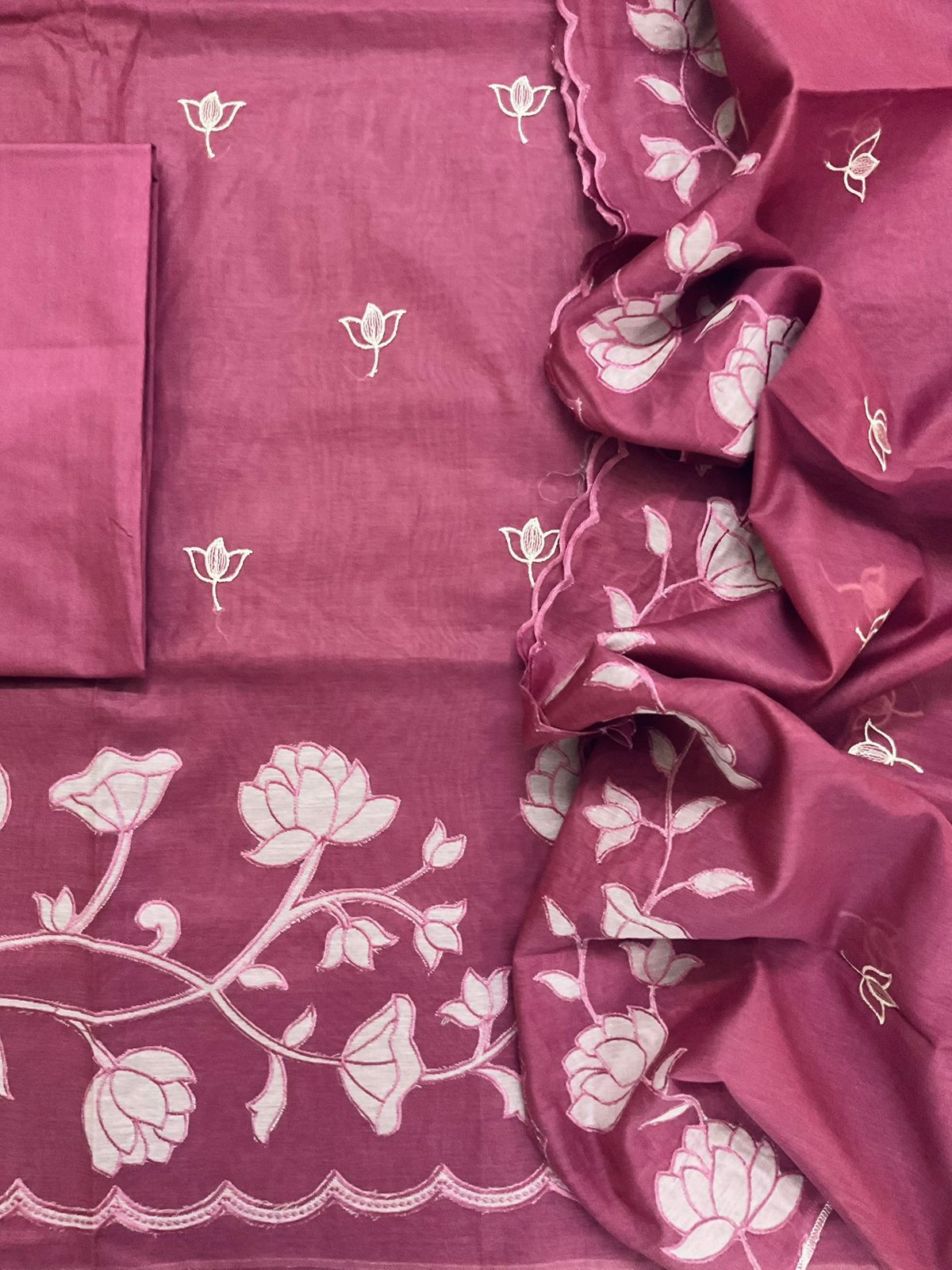 Pure Chanderi Embroidered Suit - Pink