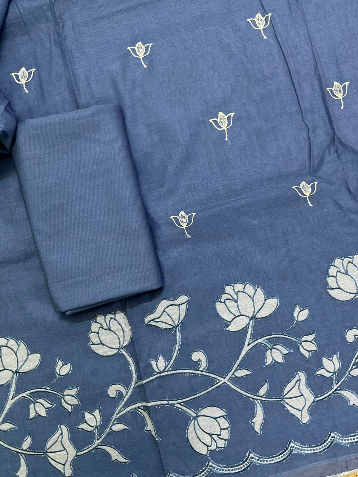 Pure Chanderi Embroidered Suit - Blue