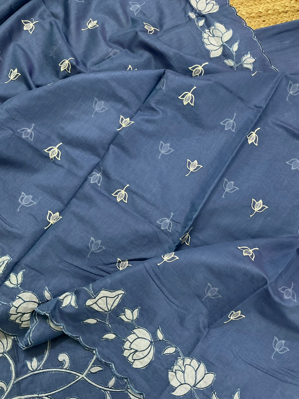 Pure Chanderi Embroidered Suit - Blue