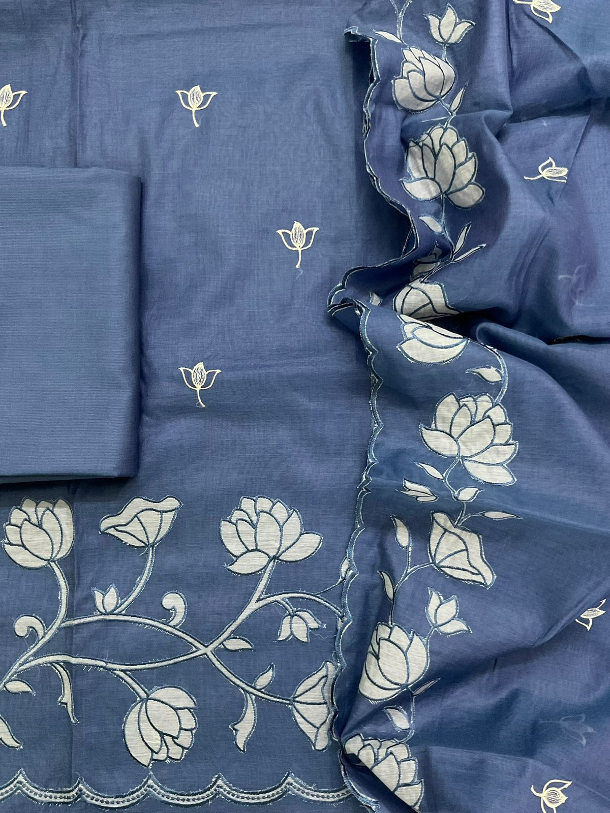 Pure Chanderi Embroidered Suit - Blue