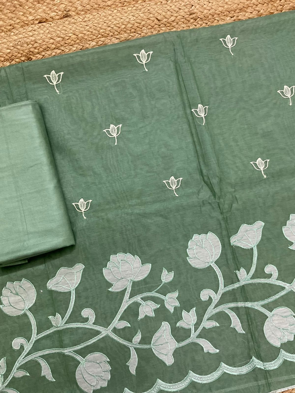 Pure Chanderi Embroidered Suit - Green